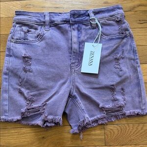 Zenana Outfitters Lavender Distressed Jean Shorts